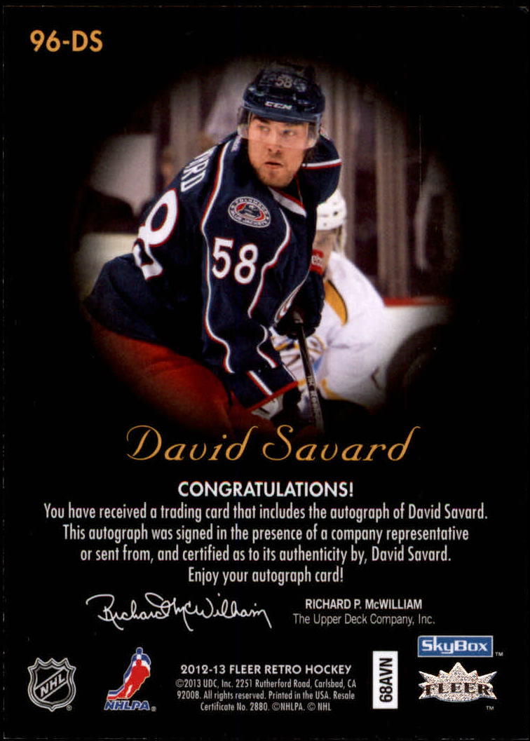 2012-13 Fleer Retro Autographics 1996-97 #96DS David Savard D back image