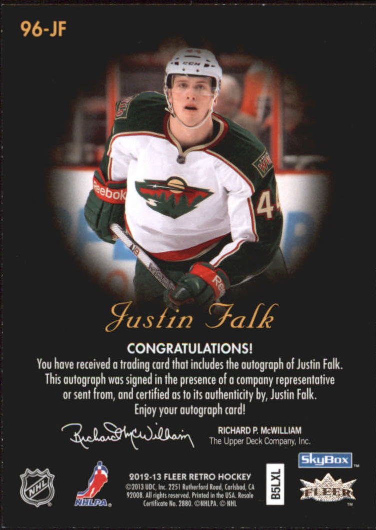 2012-13 Fleer Retro Autographics 1996-97 #96JF Justin Falk D back image