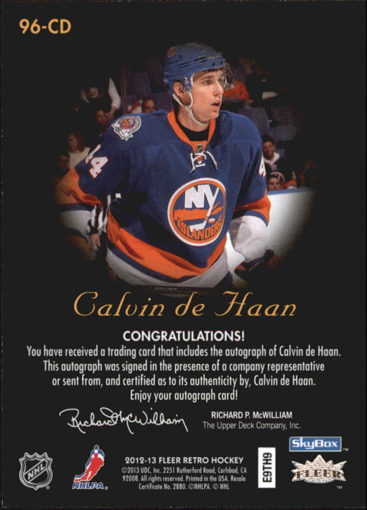 2012-13 Fleer Retro Autographics 1996-97 #96CD Calvin de Haan E back image