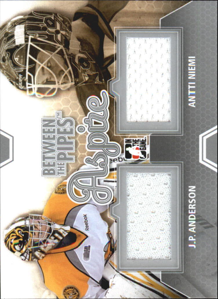2012-13 Between The Pipes Aspire Jerseys Silver #ASP05 J.P. Anderson/Antti Niemi