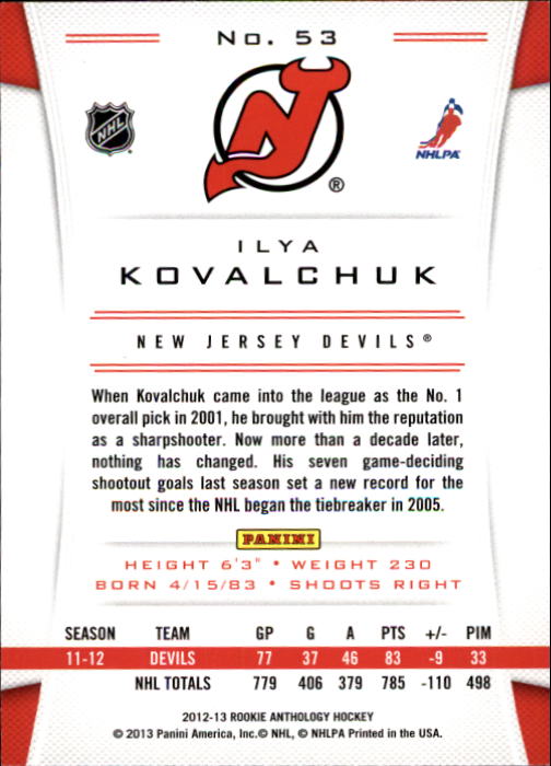 2012-13 Panini Rookie Anthology #53 Ilya Kovalchuk back image