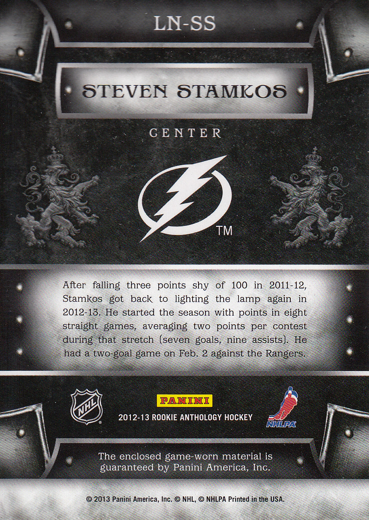 2012-13 Crown Royale Lords of the NHL Materials #LNSS Steven Stamkos back image