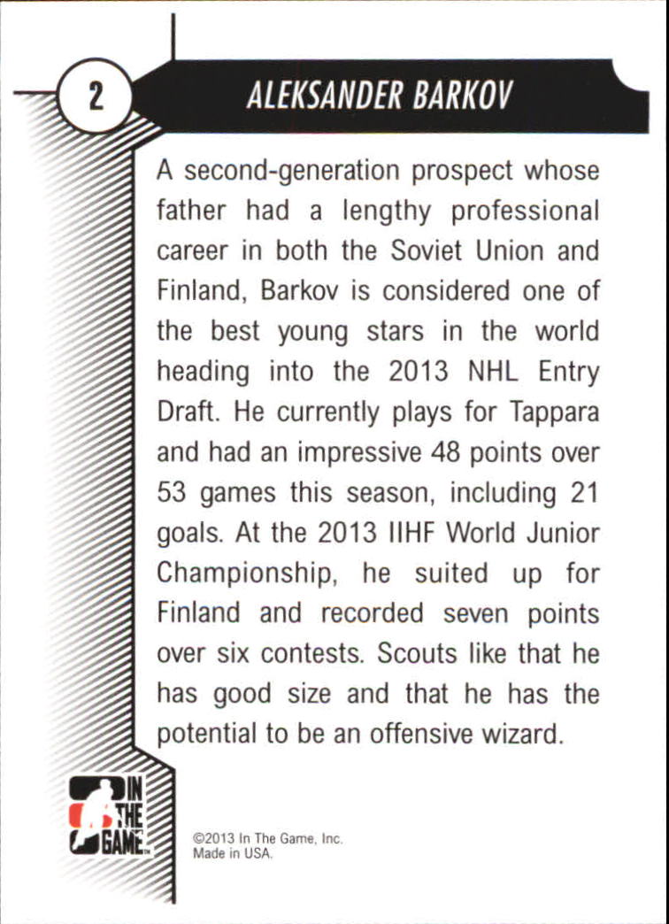 2012-13 ITG Draft Prospects #2 Aleksander Barkov back image