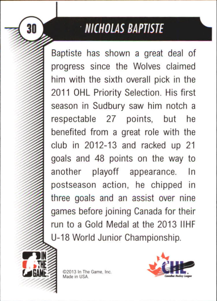 2012-13 ITG Draft Prospects #30 Nicholas Baptiste back image