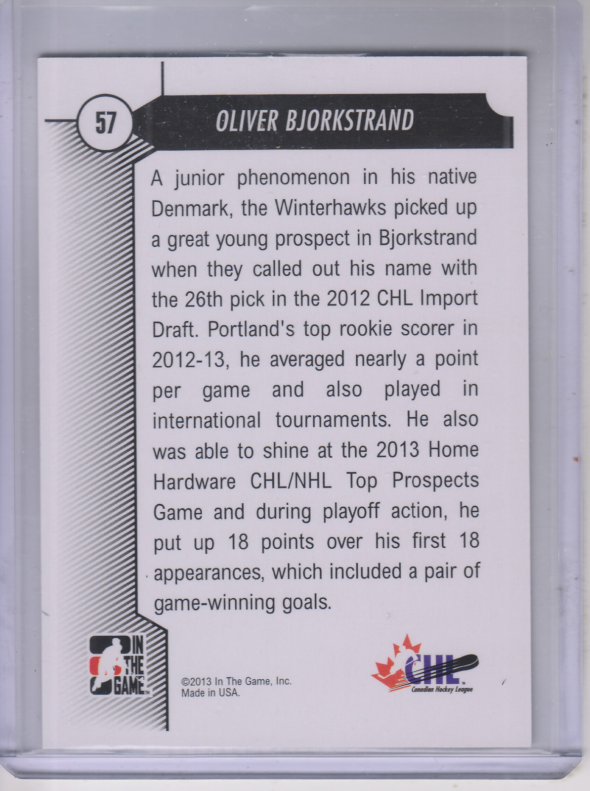 2012-13 ITG Draft Prospects #57 Oliver Bjorkstrand back image