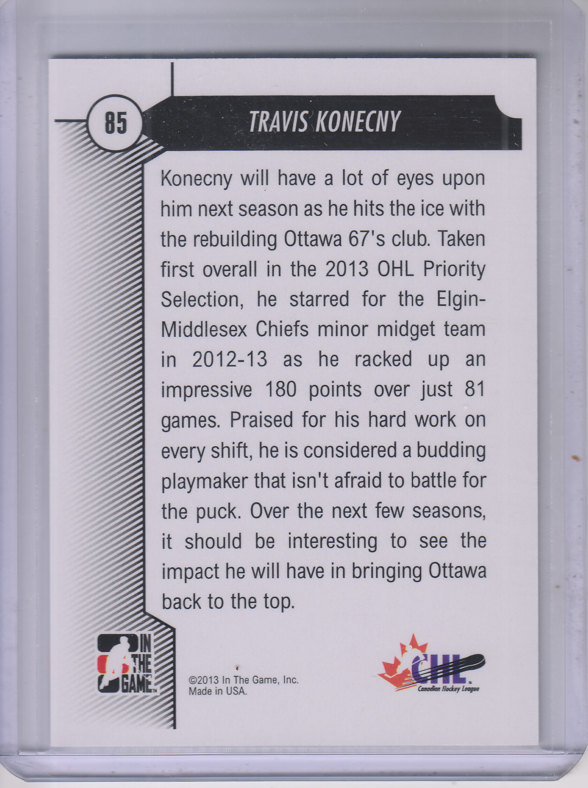2012-13 ITG Draft Prospects #85 Travis Konecny FDP back image