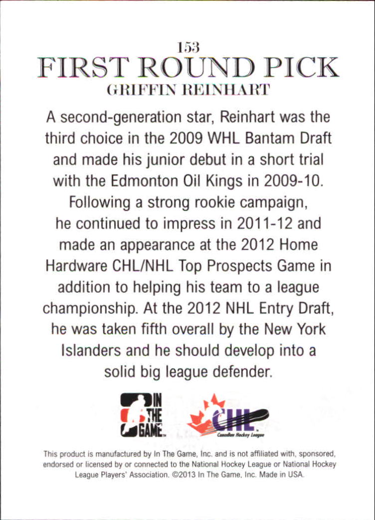 2012-13 ITG Draft Prospects #153 Griffin Reinhart FRP back image