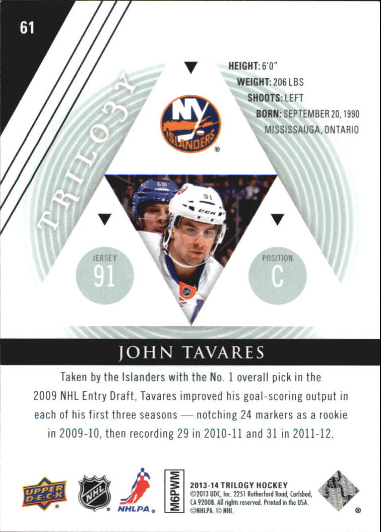 2013-14 Upper Deck Trilogy #61 John Tavares back image
