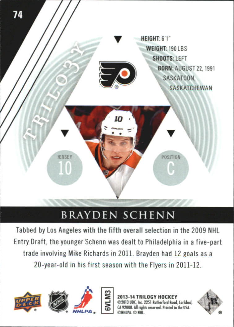 2013-14 Upper Deck Trilogy #74 Brayden Schenn back image