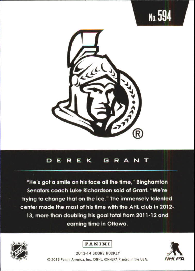 2013-14 Score #594 Derek Grant HR RC back image