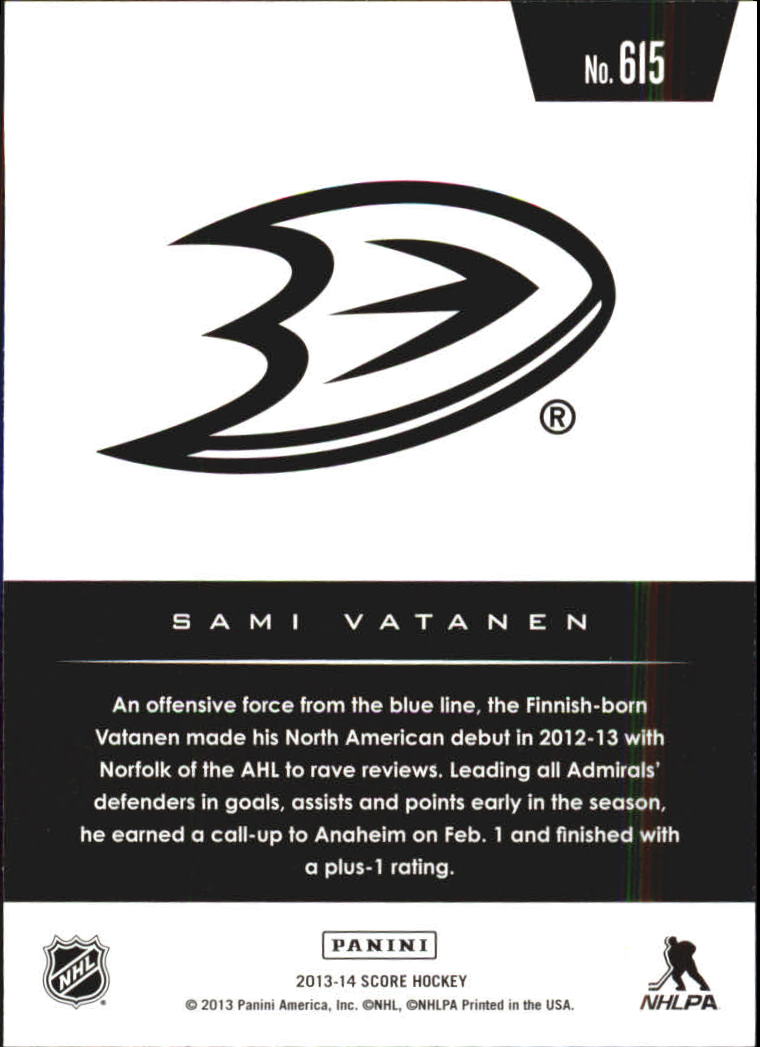 2013-14 Score #615 Sami Vatanen HR RC back image