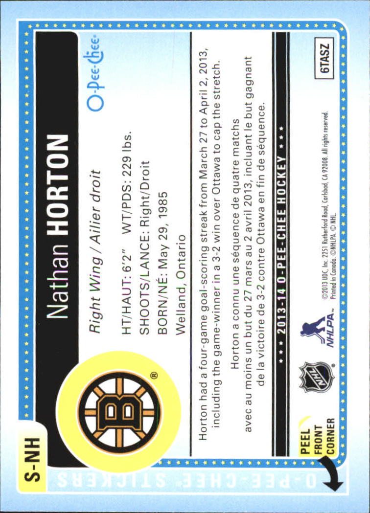 2013-14 O-Pee-Chee Stickers #SNH Nathan Horton back image