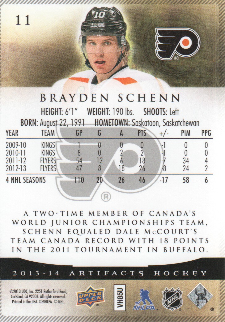 2013-14 Artifacts #11 Brayden Schenn back image
