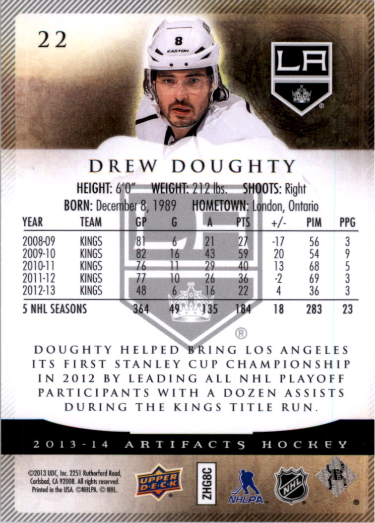 2013-14 Artifacts #22 Drew Doughty back image