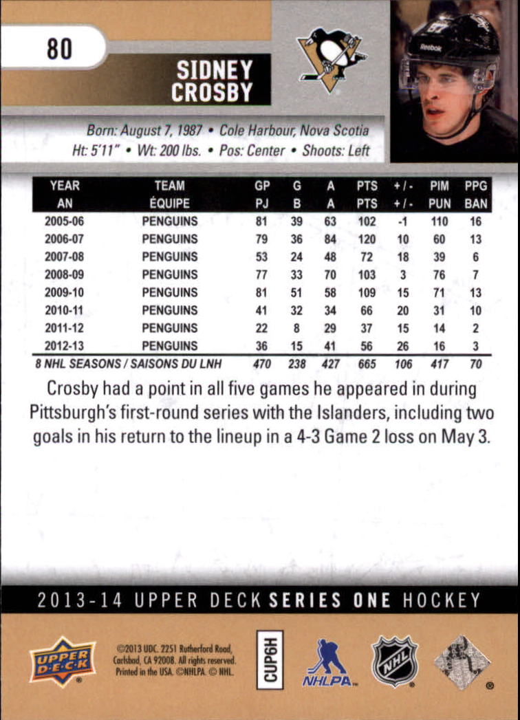 2013-14 Upper Deck #80 Sidney Crosby back image