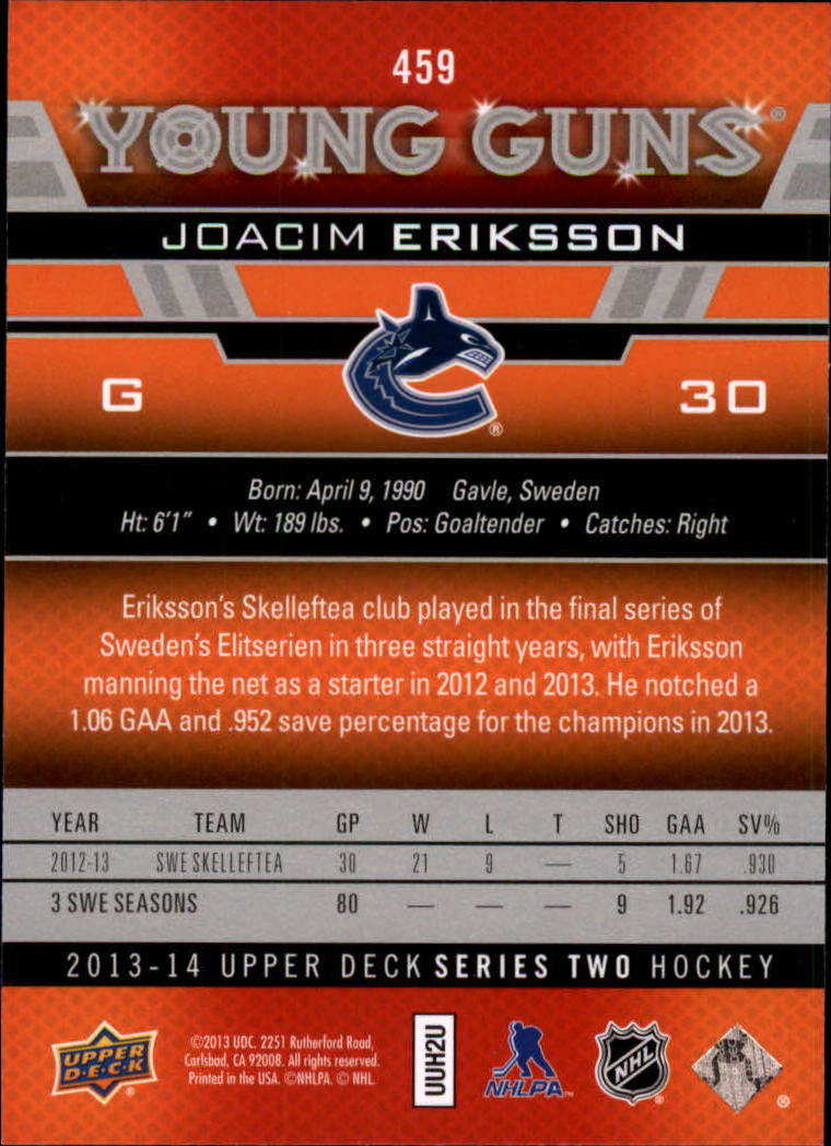 2013-14 Upper Deck #459 Joacim Eriksson YG RC back image