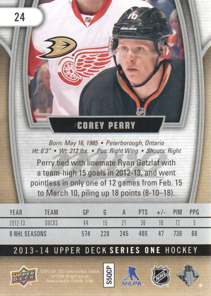 2013-14 Upper Deck MVP #24 Corey Perry back image