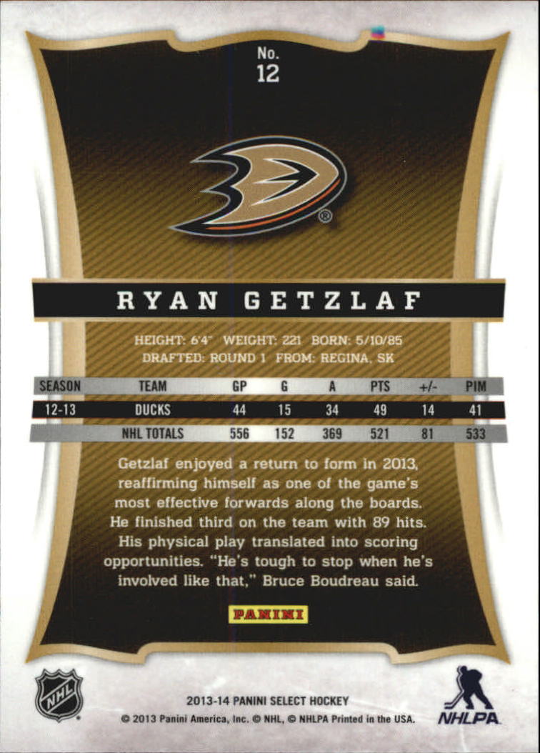 2013-14 Select #12 Ryan Getzlaf back image