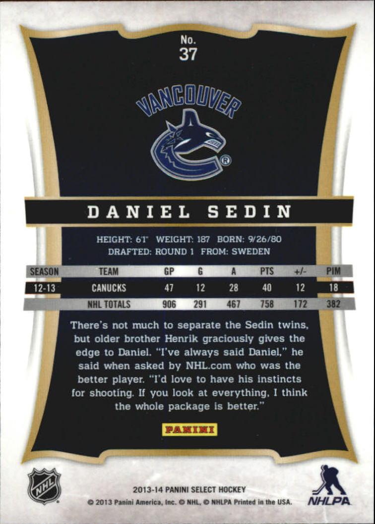 2013-14 Select #37 Daniel Sedin back image