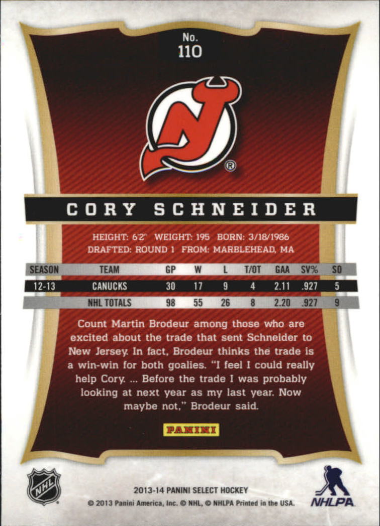 2013-14 Select #110 Cory Schneider back image