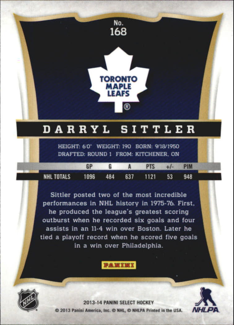 2013-14 Select #168 Darryl Sittler back image