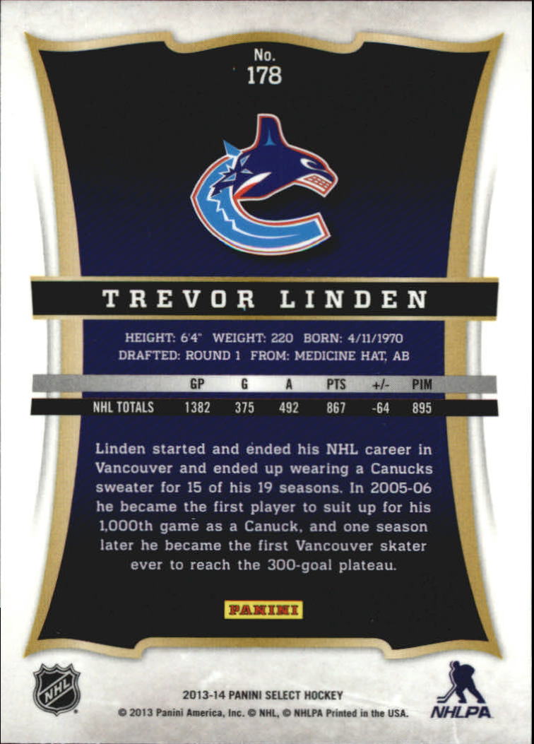 2013-14 Select #178 Trevor Linden back image