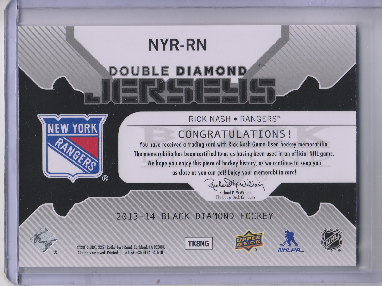 2013-14 Black Diamond Dual Jerseys #NYRRN Rick Nash G back image