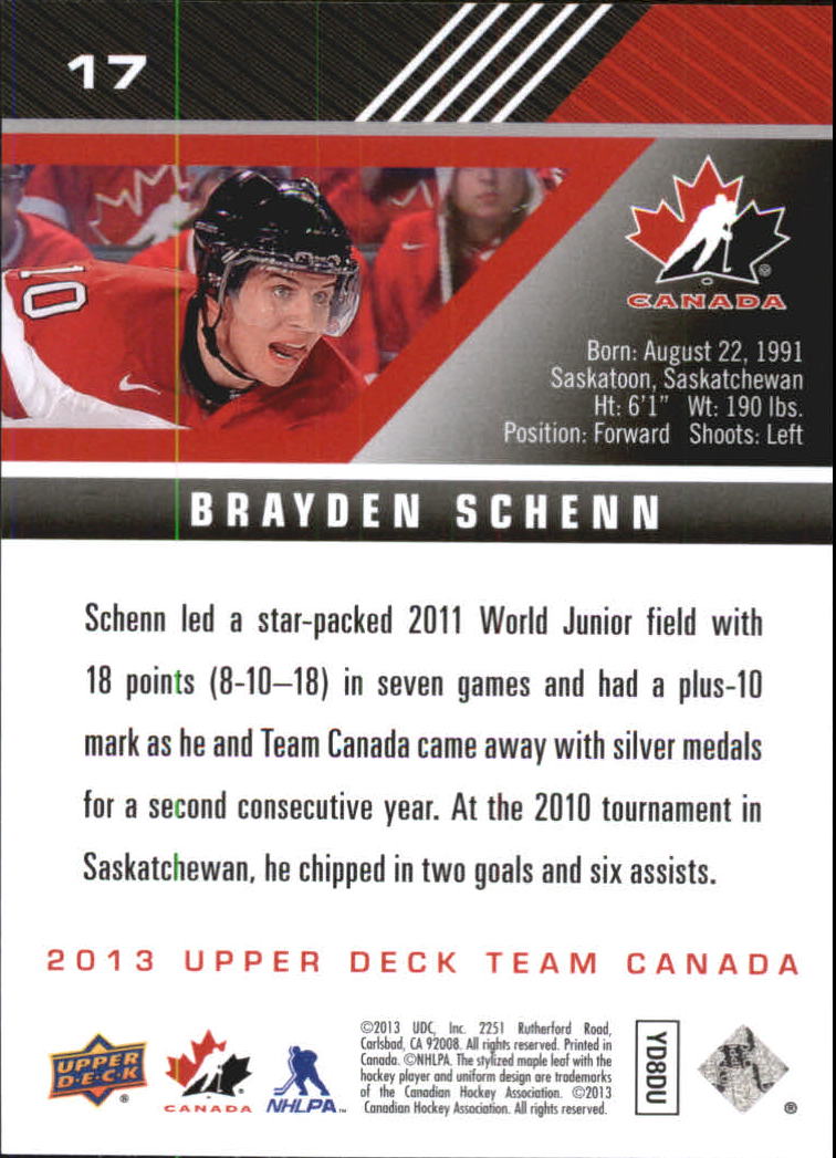 2013-14 Upper Deck Team Canada #17 Brayden Schenn back image