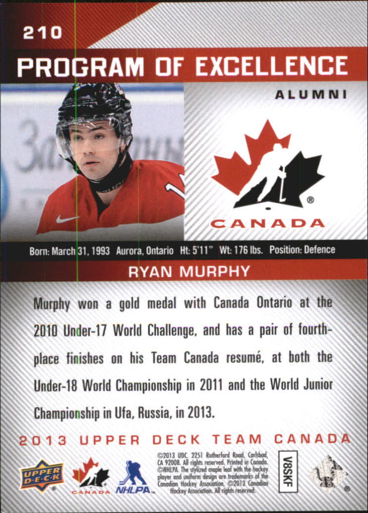 2013-14 Upper Deck Team Canada #210 Ryan Murphy PEA back image