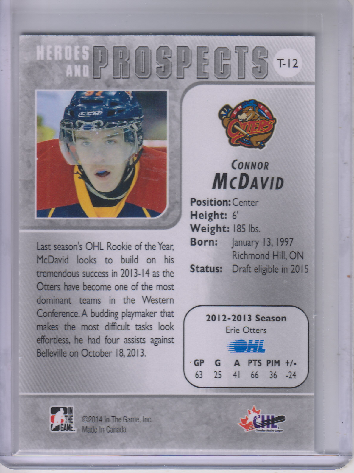 2013-14 ITG Heroes and Prospects Tenth Anniversary Tribute #T12 Connor McDavid back image