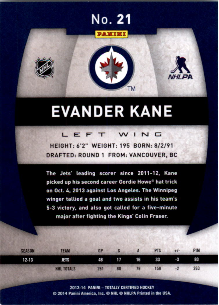 2013-14 Totally Certified #21 Evander Kane back image