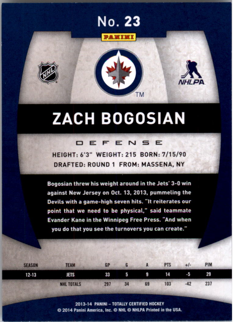 2013-14 Totally Certified #23 Zach Bogosian back image