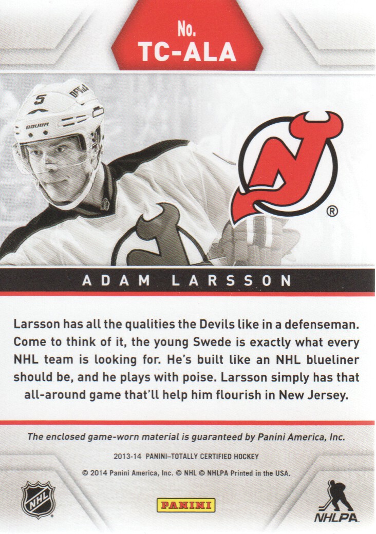 2013-14 Totally Certified Jerseys Red #TCALA Adam Larsson back image