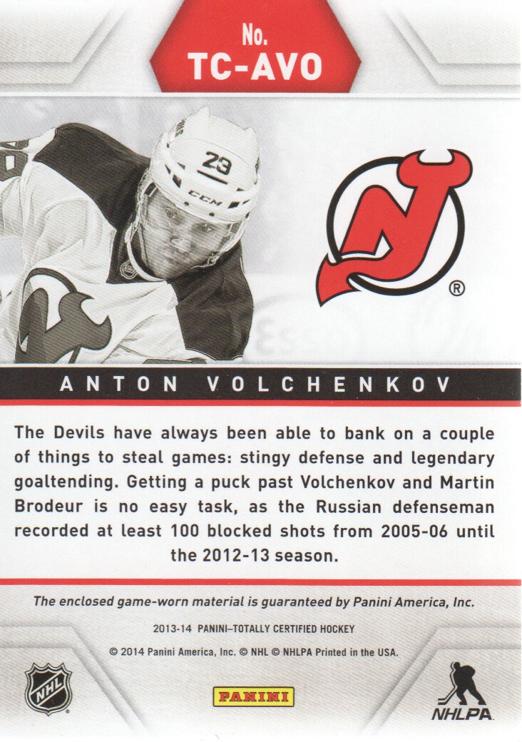 2013-14 Totally Certified Jerseys Red #TCAVO Anton Volchenkov back image