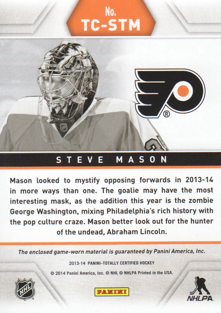 2013-14 Totally Certified Jerseys Red #TCSTM Steve Mason back image