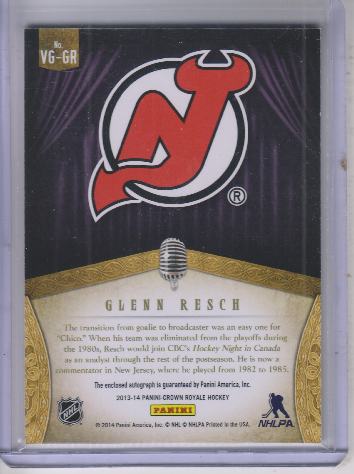 2013-14 Crown Royale Voices of the Game Autographs #VGGR Glenn Resch back image