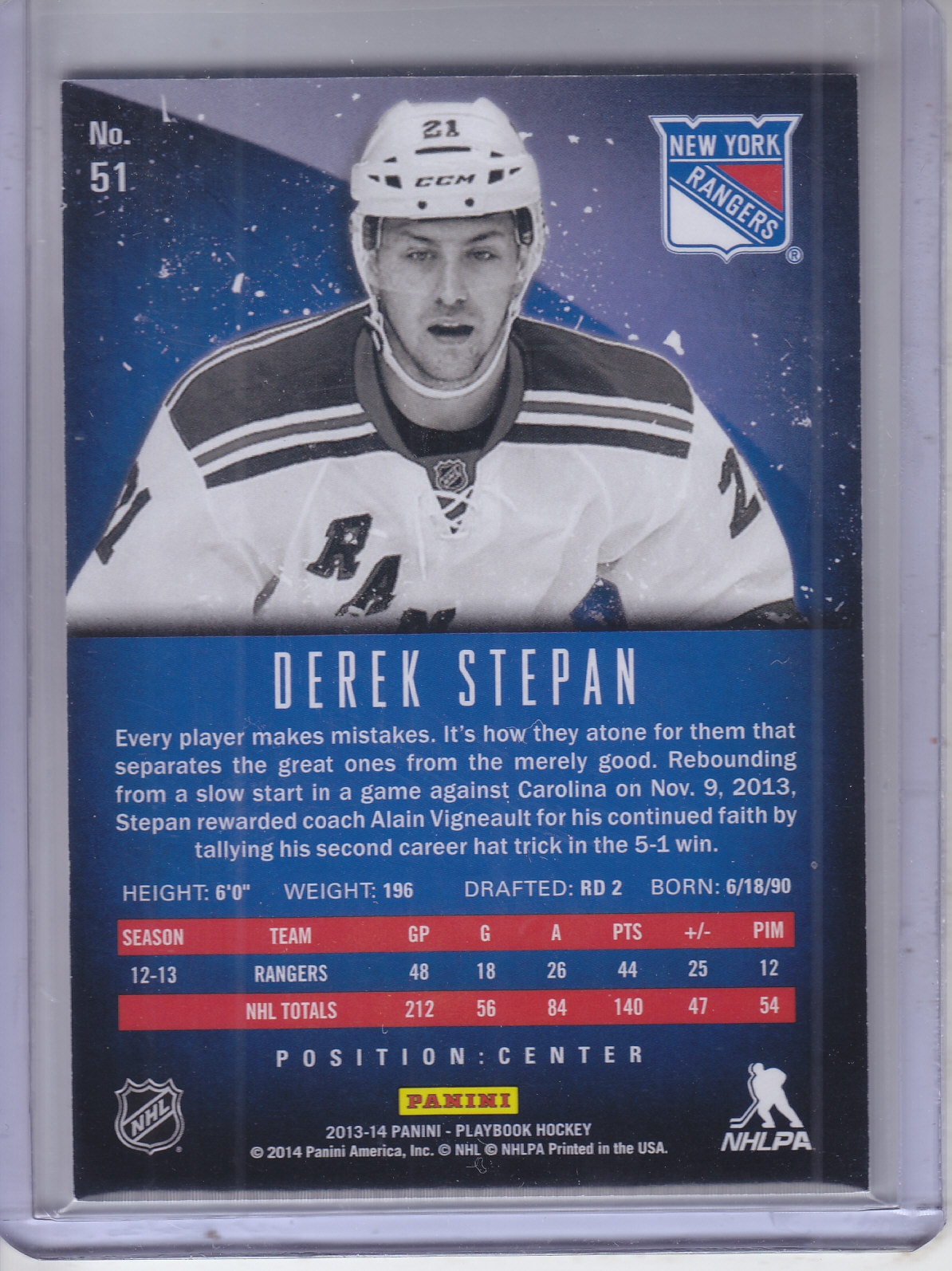 2013-14 Panini Playbook #51 Derek Stepan back image