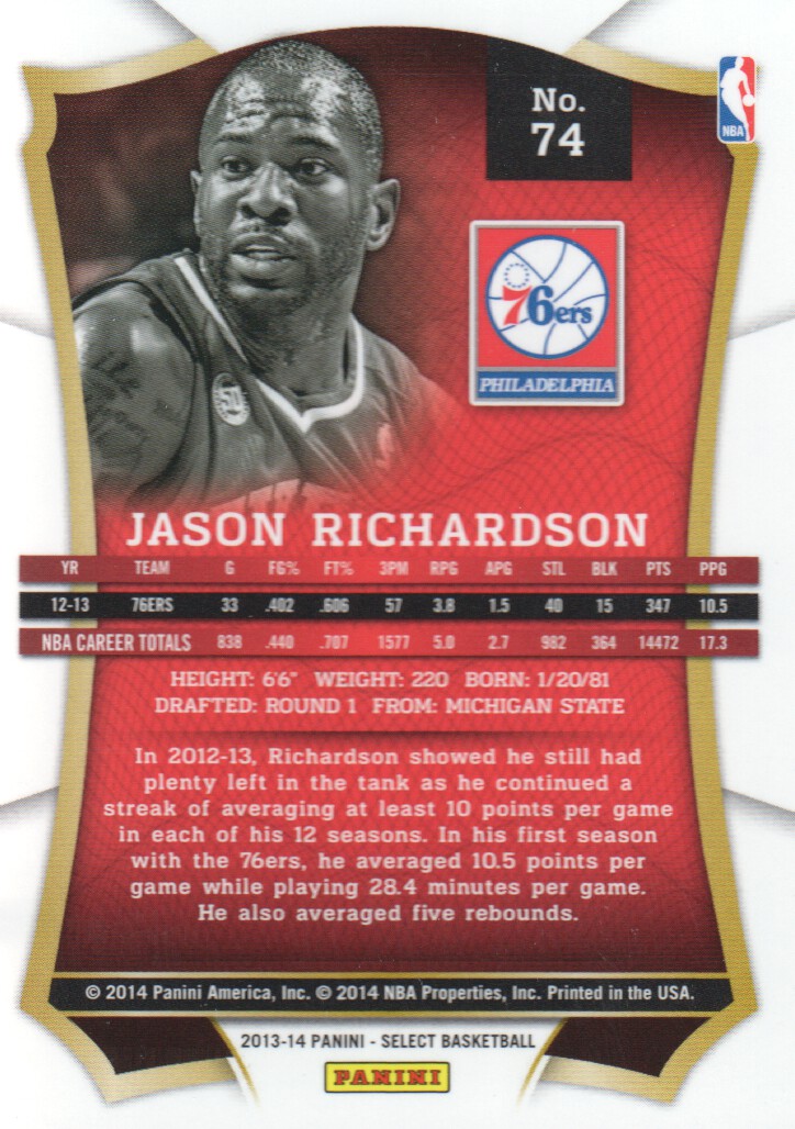 2013-14 Select #74 Jason Richardson back image