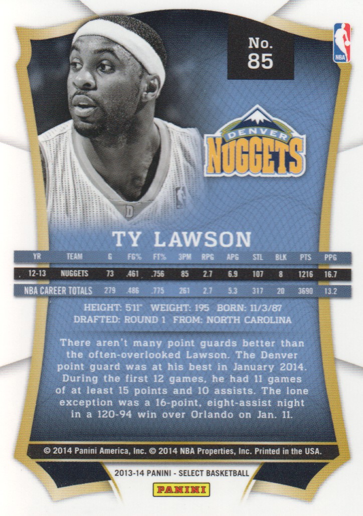 2013-14 Select #85 Ty Lawson back image