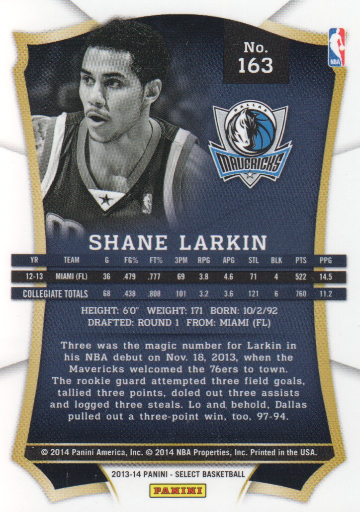 2013-14 Select #163 Shane Larkin RC back image
