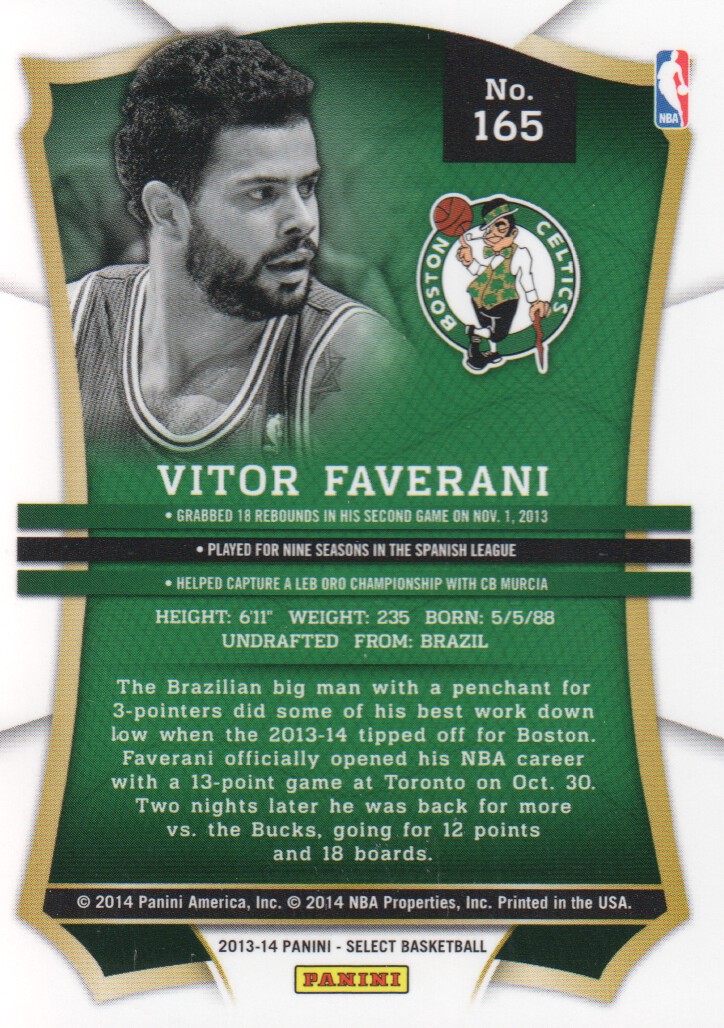 2013-14 Select #165 Vitor Faverani RC back image