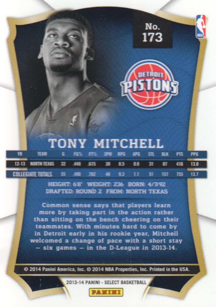 2013-14 Select #173 Tony Mitchell RC back image