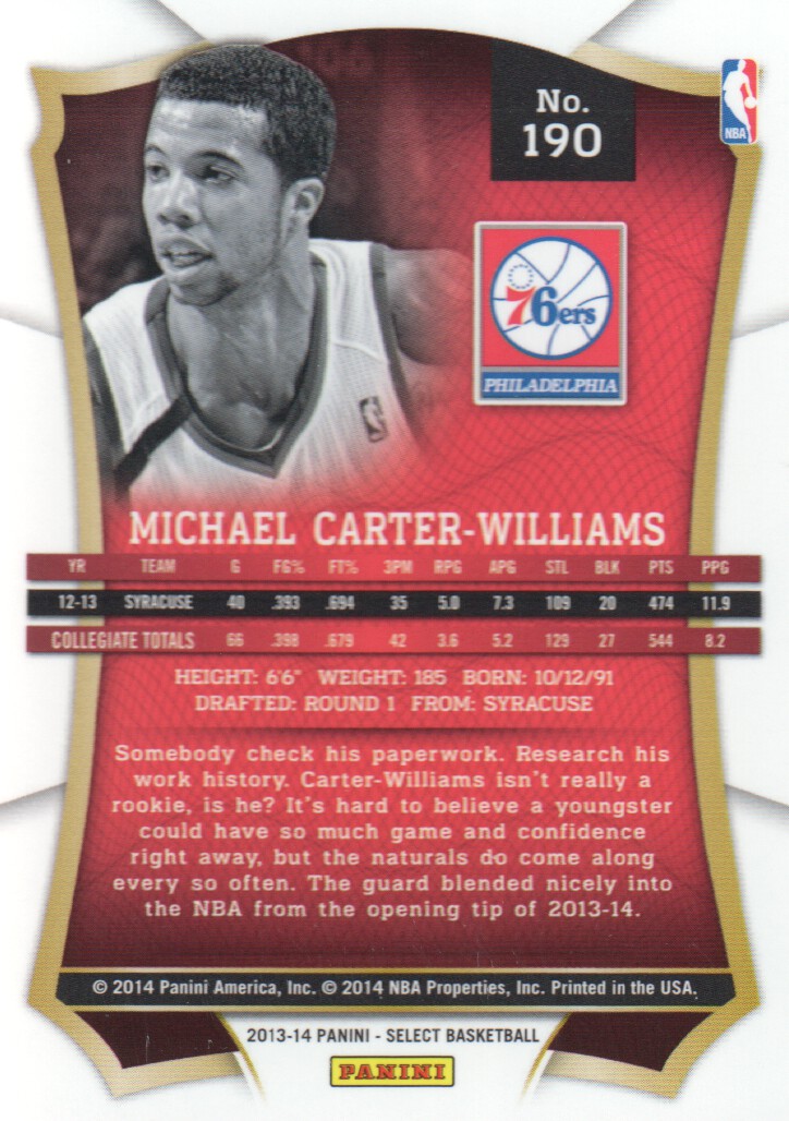 2013-14 Select #190 Michael Carter-Williams RC back image