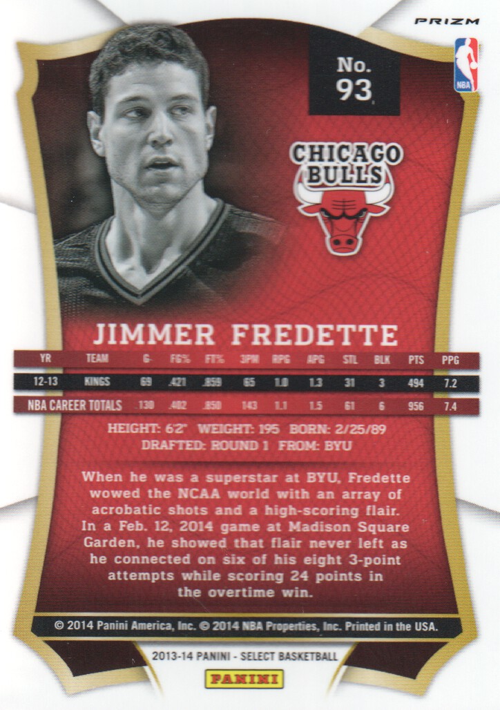 2013-14 Select Prizms #93 Jimmer Fredette back image
