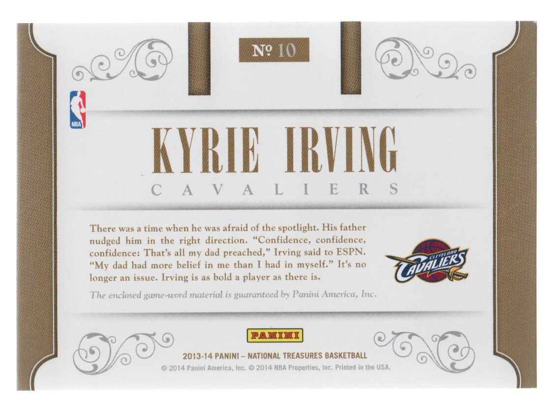2013-14 Panini National Treasures X-Factor Materials #10 Kyrie Irving/99 back image
