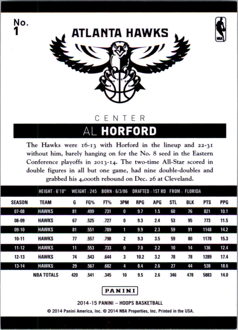 2014-15 Hoops #1 Al Horford back image