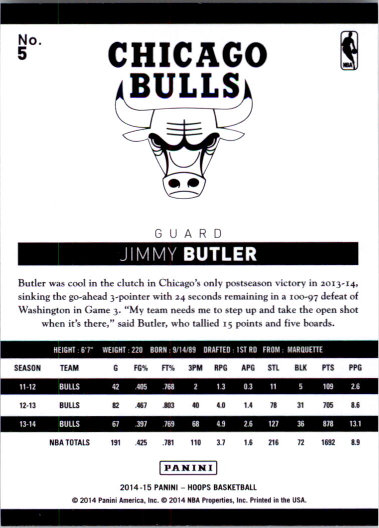 2014-15 Hoops #5 Jimmy Butler back image