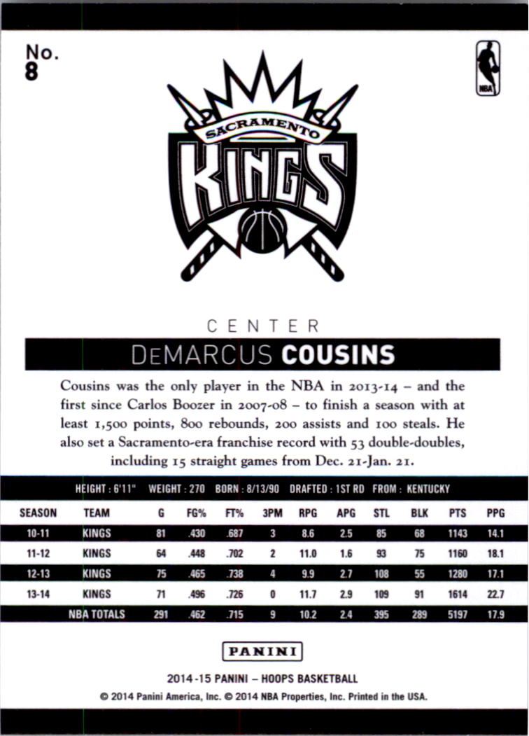 2014-15 Hoops #8 DeMarcus Cousins back image