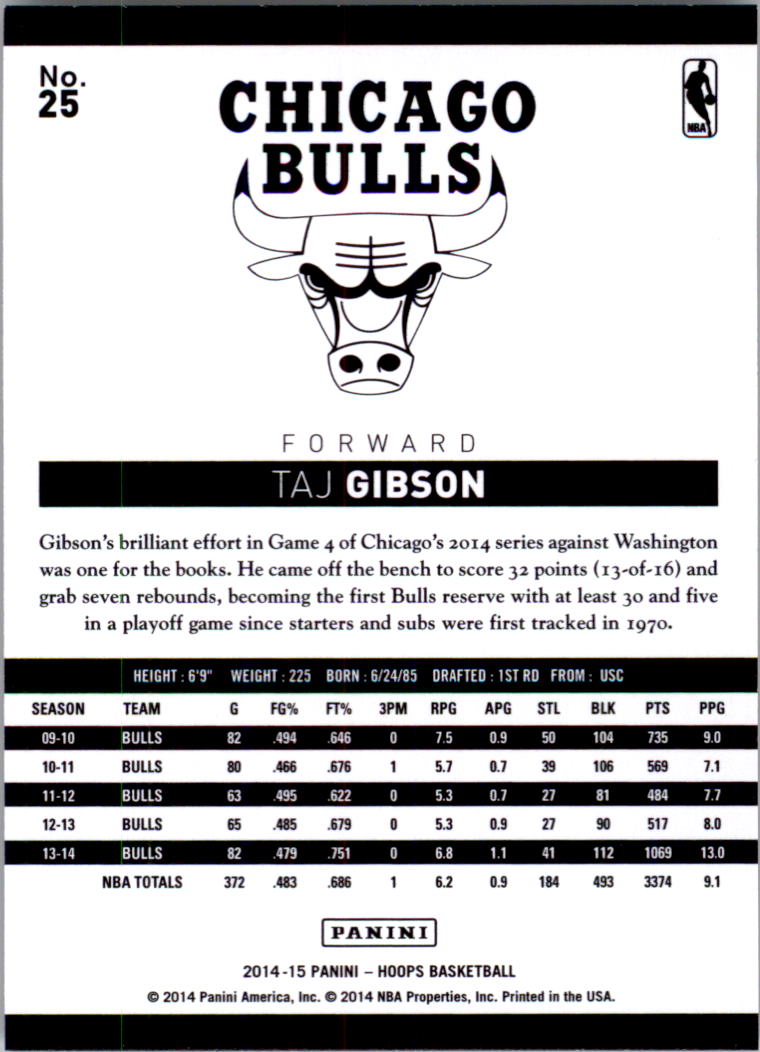 2014-15 Hoops #25 Taj Gibson back image