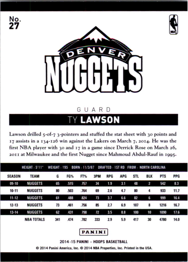 2014-15 Hoops #27 Ty Lawson back image